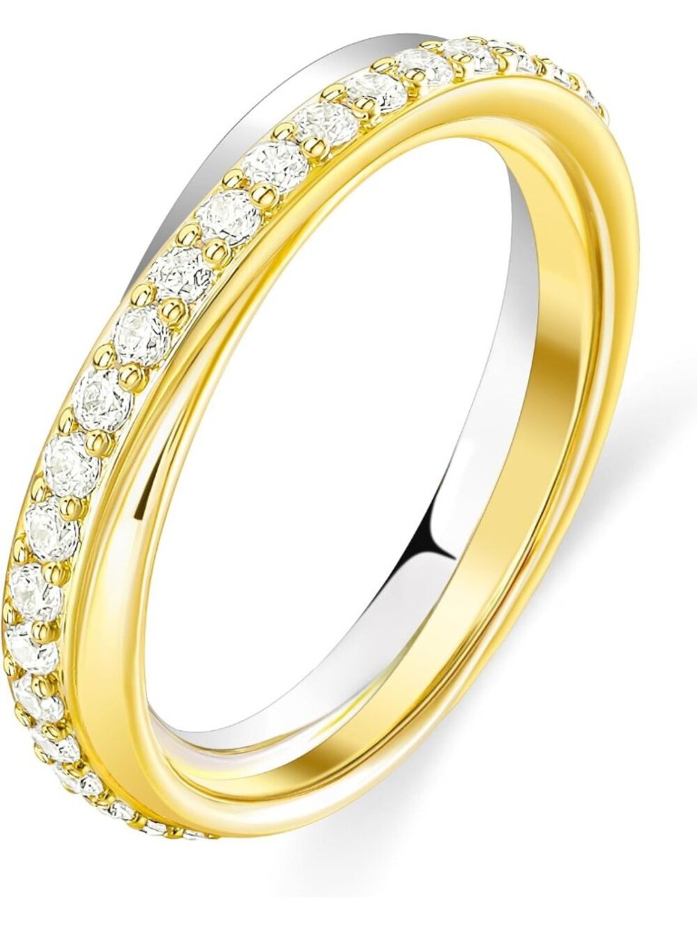 Two-Tone Twisted Rope Crossover Stackable Ring with Cubic Zirconia, Size 4-11